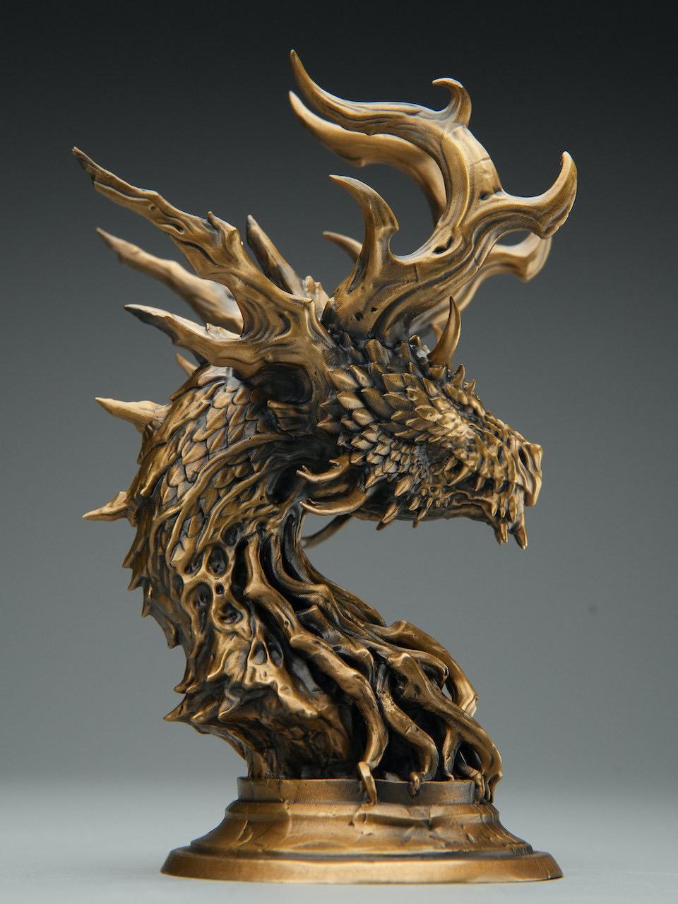 Bronze Precision Crafted Forest Dragon Figurine, Mythical Dragon Statue Model, Fantasy Creature Art Toy Doll, Desk Paperweight, Pocket Hand