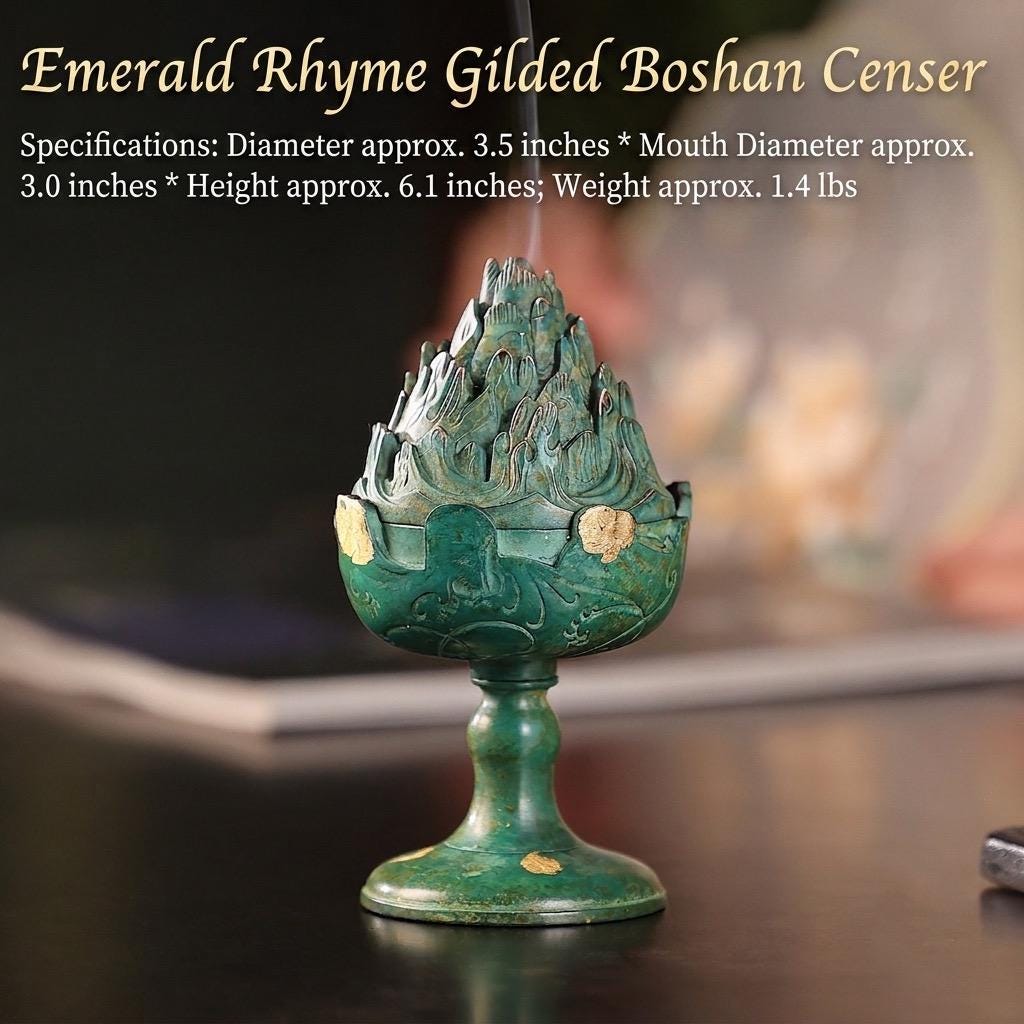 Boshan Incense Burner, Replica Gold Inlay Censer, Vintage Incense Burner for Coil Cone Stick, Retro Desk Decor,Spiritual Zen Meditation Gift