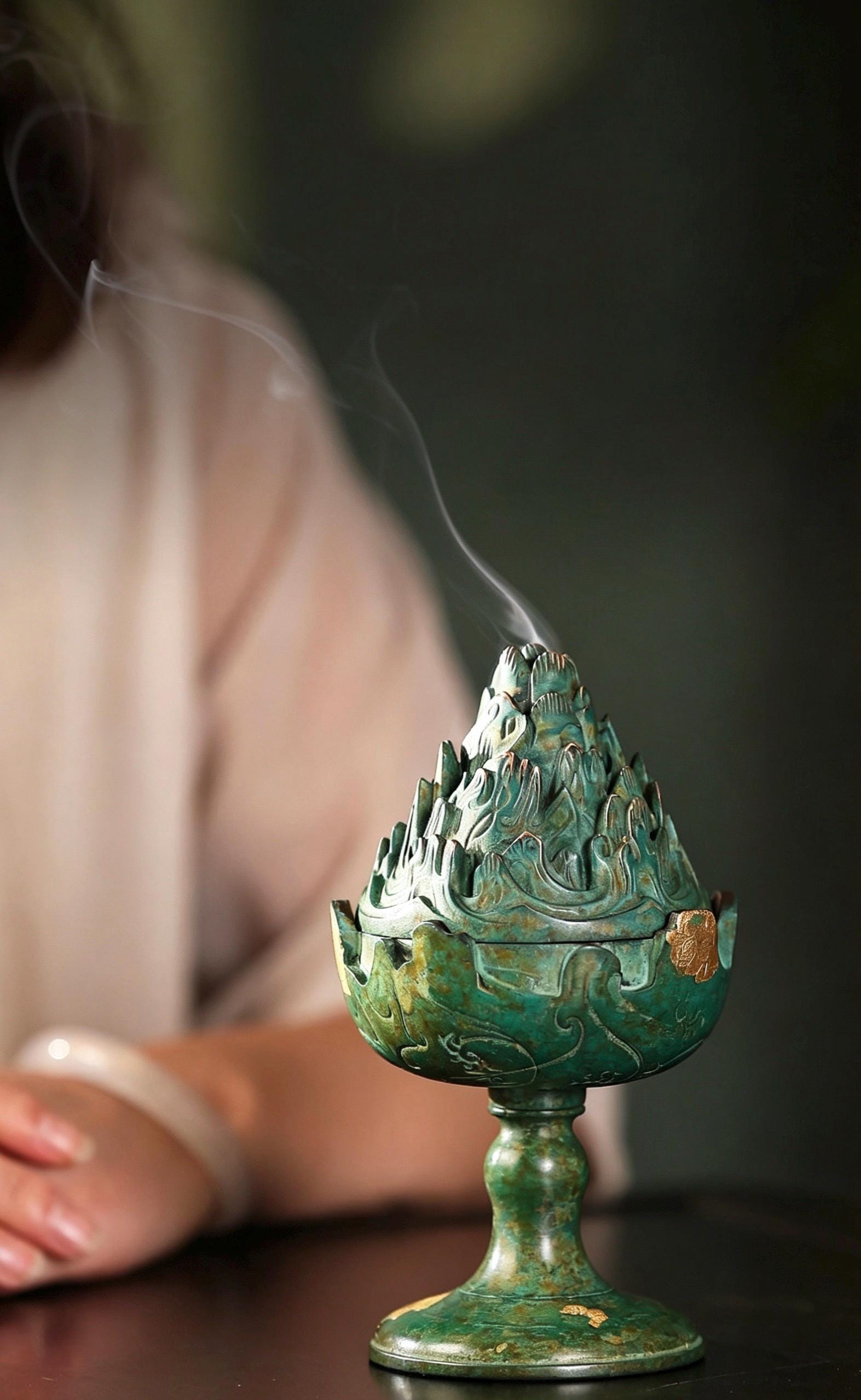 Boshan Incense Burner, Replica Gold Inlay Censer, Vintage Incense Burner for Coil Cone Stick, Retro Desk Decor,Spiritual Zen Meditation Gift