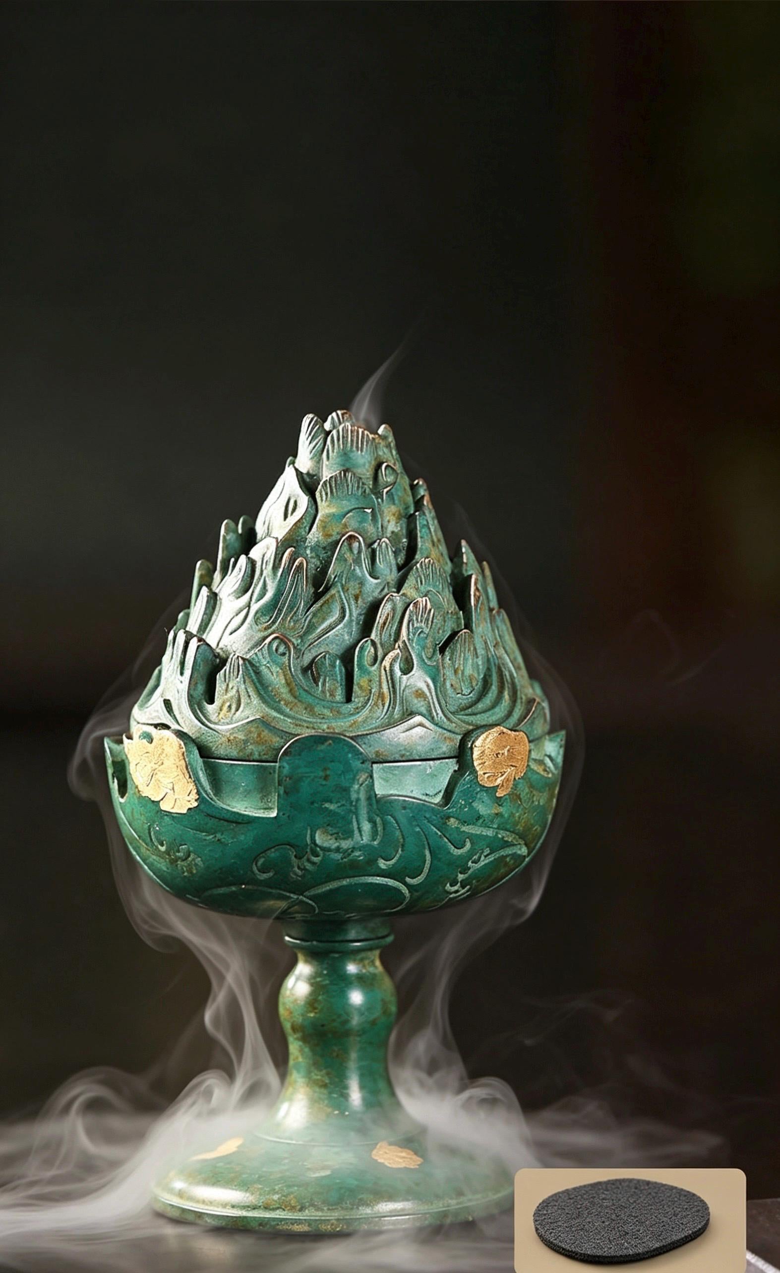 Boshan Incense Burner, Replica Gold Inlay Censer, Vintage Incense Burner for Coil Cone Stick, Retro Desk Decor,Spiritual Zen Meditation Gift