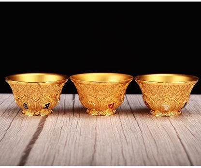 Handcrafted Nepalese Gilded Brass Offering Bowl Tibetan Buddhist Water Cup for Altar Rituals