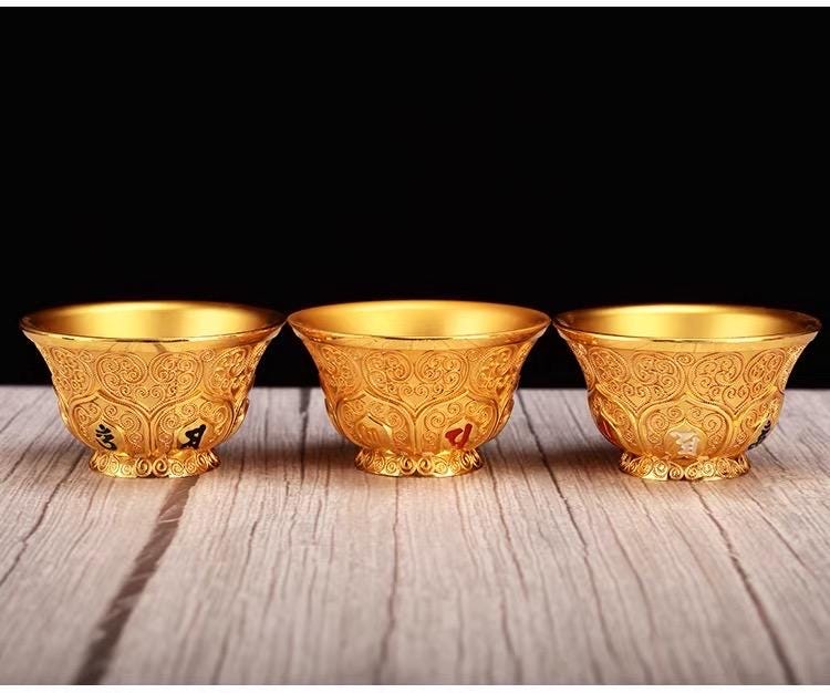 Handcrafted Nepalese Gilded Brass Offering Bowl Tibetan Buddhist Water Cup for Altar Rituals