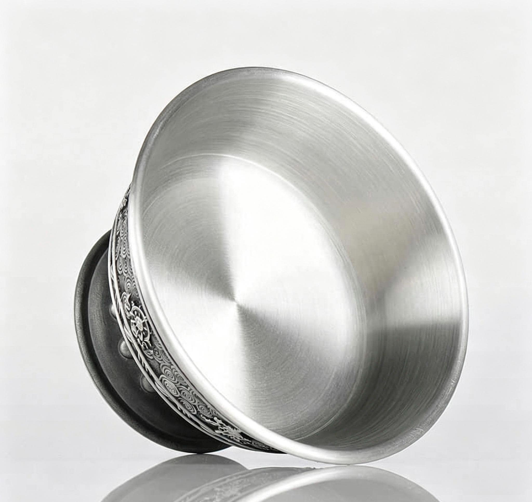 Tibetan Pewter Offering Bowl with 8 Auspicious Symbols, Buddhist Altar Ritual Cup, Footed Holy Water Chalice, Spiritual Meditation Decor