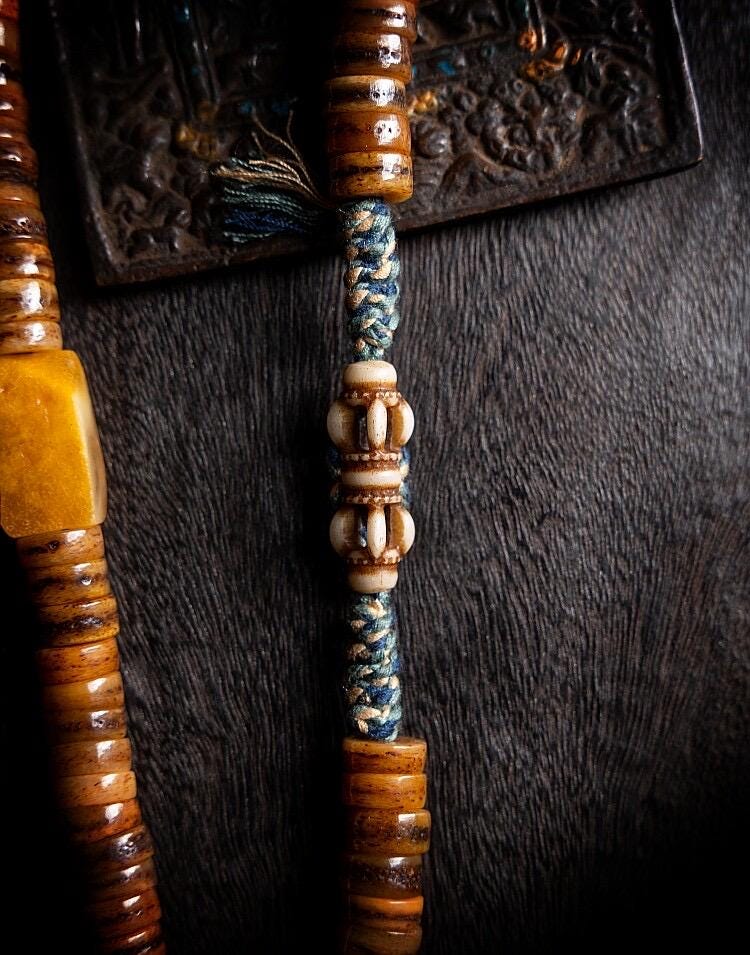 Tibetan Yak Bone Mala 108 Prayer Beads Antique Buddhist Rosary Vintage Yak Bone Bracelet Meditation Mala Healing Spirit Beads Boho