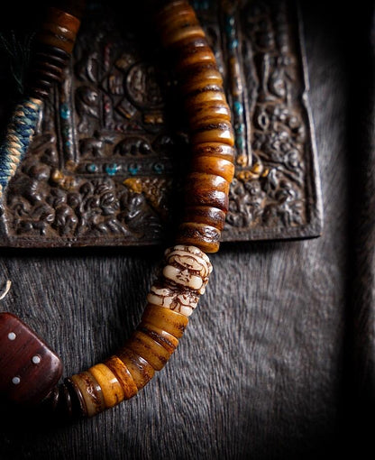Tibetan Yak Bone Mala 108 Prayer Beads Antique Buddhist Rosary Vintage Yak Bone Bracelet Meditation Mala Healing Spirit Beads Boho
