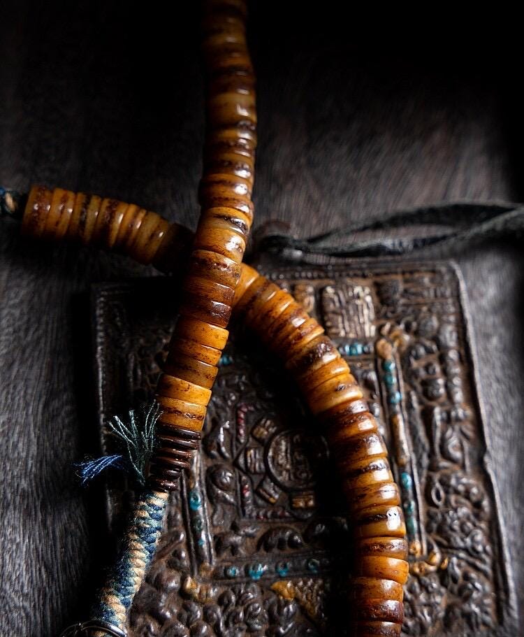 Tibetan Yak Bone Mala 108 Prayer Beads Antique Buddhist Rosary Vintage Yak Bone Bracelet Meditation Mala Healing Spirit Beads Boho