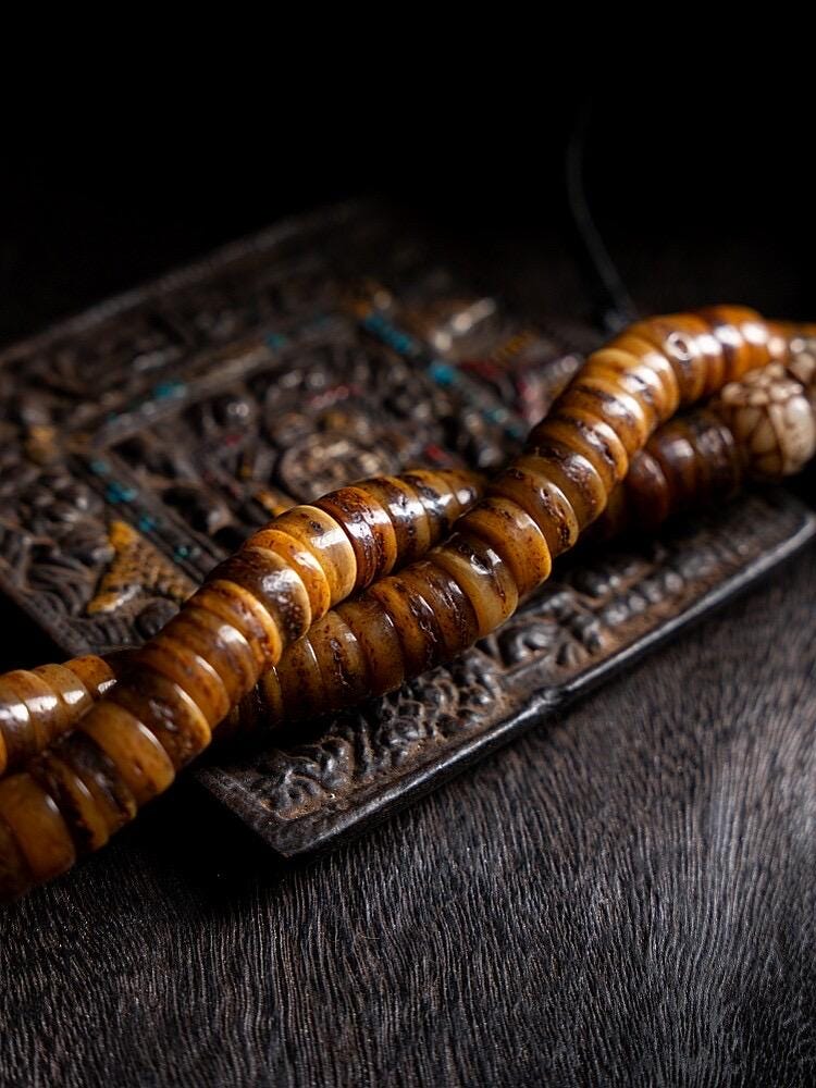 Tibetan Yak Bone Mala 108 Prayer Beads Antique Buddhist Rosary Vintage Yak Bone Bracelet Meditation Mala Healing Spirit Beads Boho