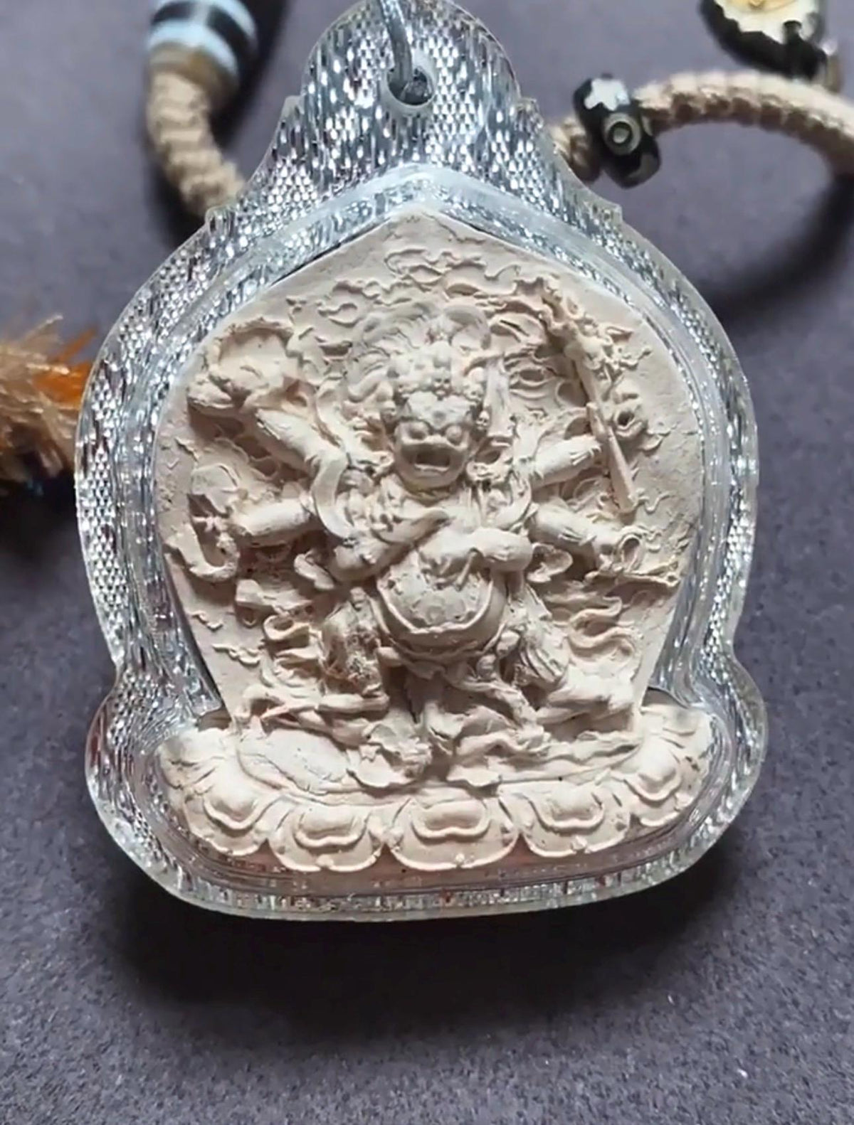 Six Armed Mahakala Thangka Pendant, Tibetan Medicine Clay Tsa Tsa Necklace, Buddhist Amulet Gau Box, Six-Arm Daheitian Talisman Jewelry
