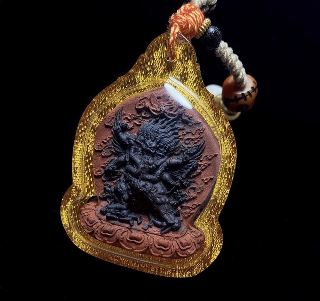 Vajrakilaya Thangka Pendant, Multi Color Splice Medicine Clay Tsa Tsa Necklace, Tibetan Buddhist Amulet Gau Box, Phurba Talisman Jewelry