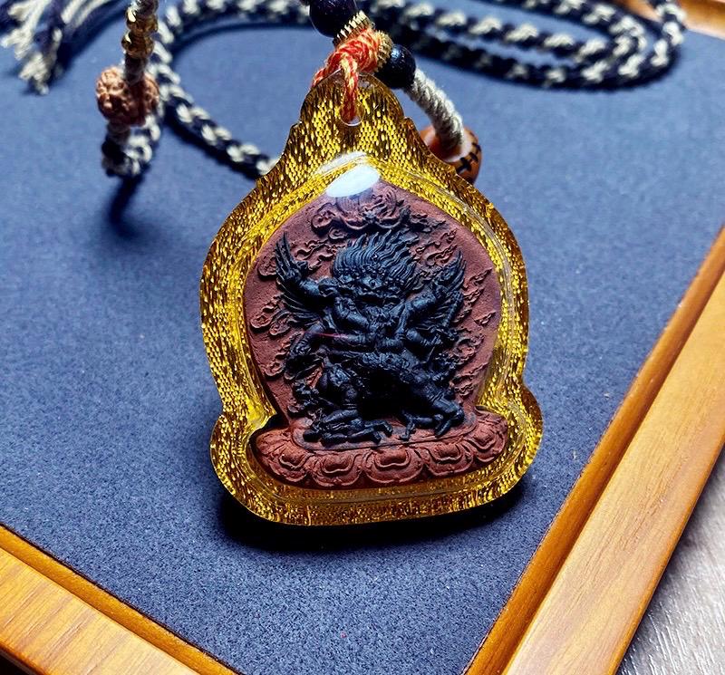 Vajrakilaya Thangka Pendant, Multi Color Splice Medicine Clay Tsa Tsa Necklace, Tibetan Buddhist Amulet Gau Box, Phurba Talisman Jewelry