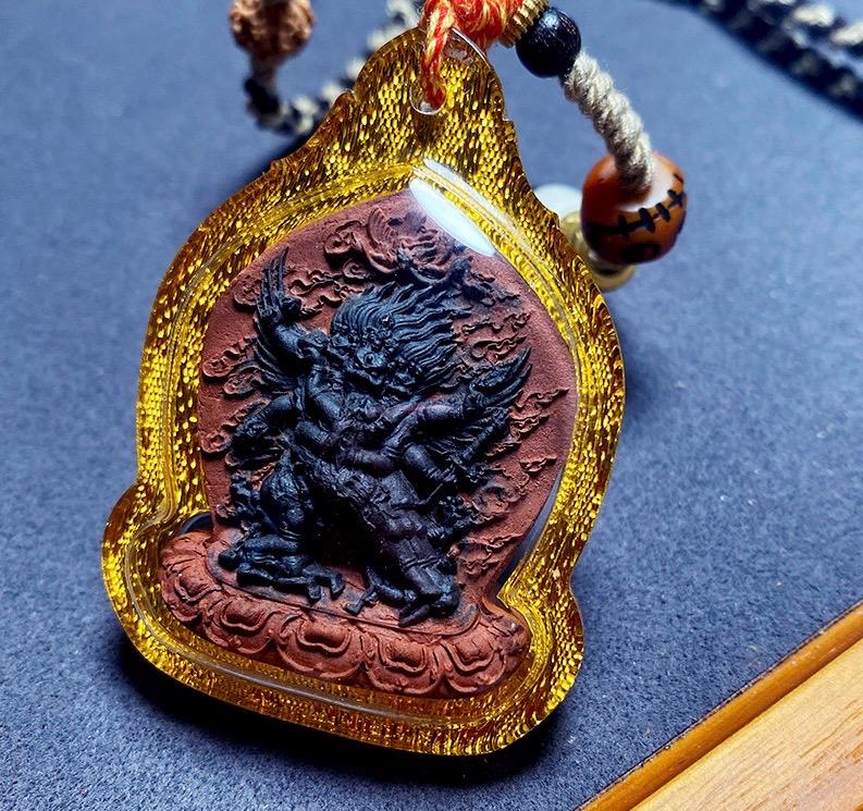 Vajrakilaya Thangka Pendant, Multi Color Splice Medicine Clay Tsa Tsa Necklace, Tibetan Buddhist Amulet Gau Box, Phurba Talisman Jewelry