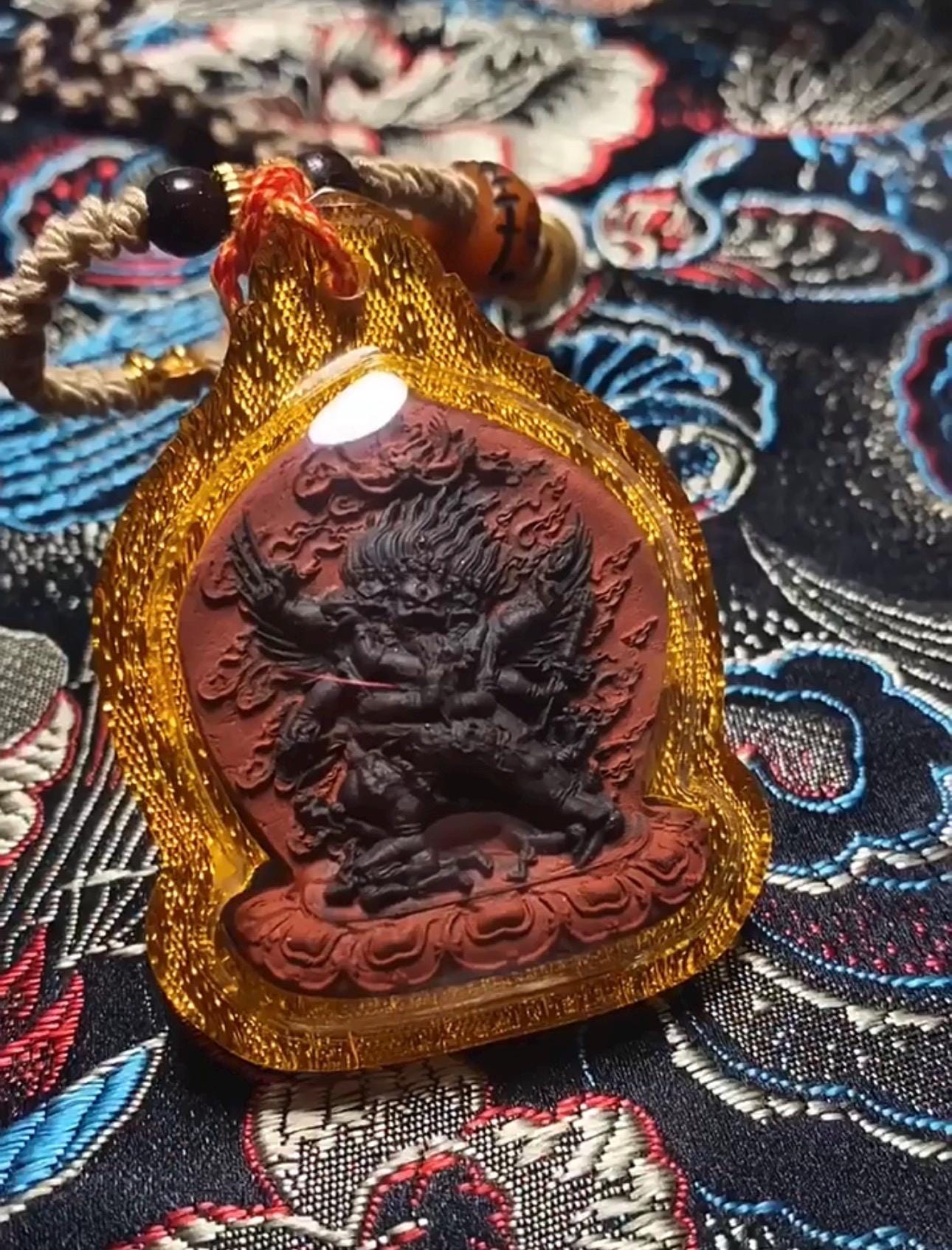 Vajrakilaya Thangka Pendant, Multi Color Splice Medicine Clay Tsa Tsa Necklace, Tibetan Buddhist Amulet Gau Box, Phurba Talisman Jewelry