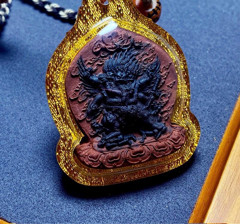 Vajrakilaya Thangka Pendant, Multi Color Splice Medicine Clay Tsa Tsa Necklace, Tibetan Buddhist Amulet Gau Box, Phurba Talisman Jewelry
