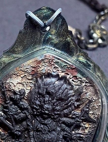 Hayagriva Thangka Pendant, Multi Color Splice Medicine Clay Tsa Tsa Necklace, Tibetan Buddhist Amulet Gau Box, Wrathful Deity Talisman