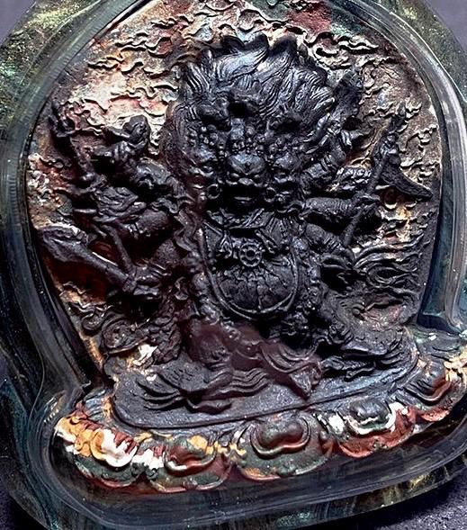 Hayagriva Thangka Pendant, Multi Color Splice Medicine Clay Tsa Tsa Necklace, Tibetan Buddhist Amulet Gau Box, Wrathful Deity Talisman