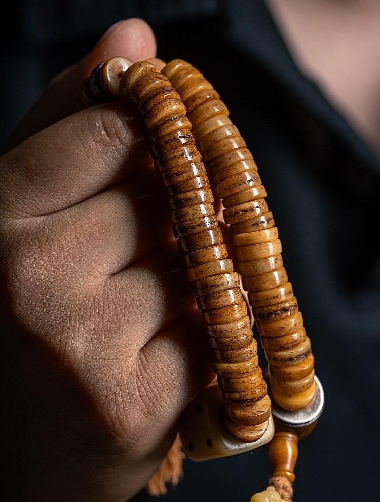 Tibetan Yak Bone Mala 108 Prayer Beads Antique Buddhist Rosary Vintage Yak Bone Bracelet Meditation Mala Healing Spirit Beads Boho