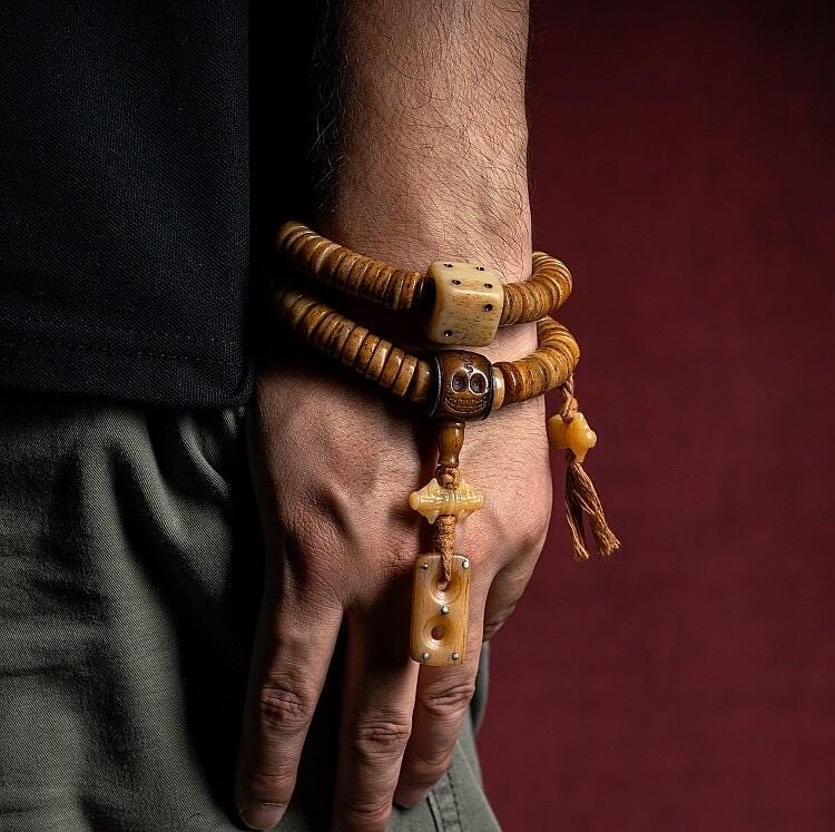 Tibetan Yak Bone Mala 108 Prayer Beads Antique Buddhist Rosary Vintage Yak Bone Bracelet Meditation Mala Healing Spirit Beads Boho