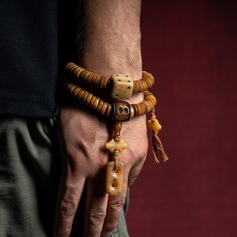 Tibetan Yak Bone Mala 108 Prayer Beads Antique Buddhist Rosary Vintage Yak Bone Bracelet Meditation Mala Healing Spirit Beads Boho