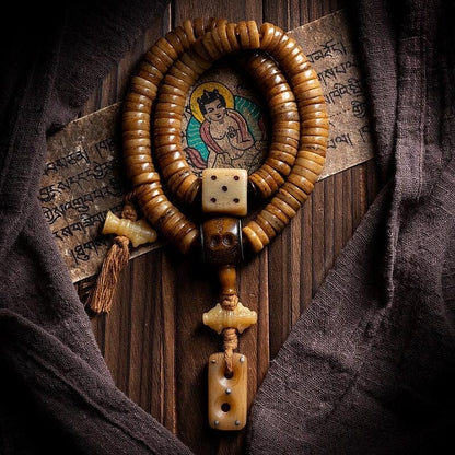 Tibetan Yak Bone Mala 108 Prayer Beads Antique Buddhist Rosary Vintage Yak Bone Bracelet Meditation Mala Healing Spirit Beads Boho