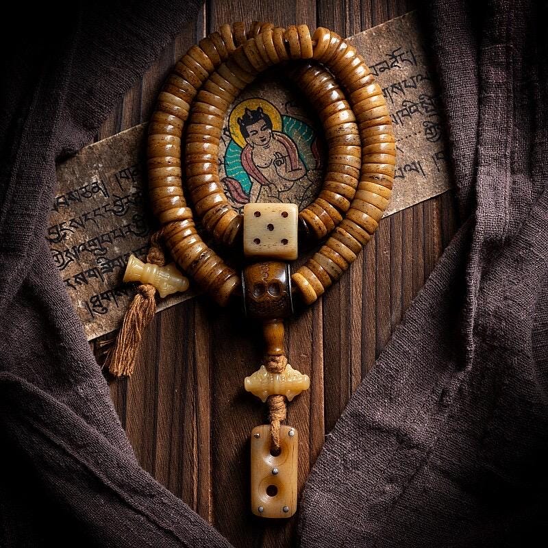 Tibetan Yak Bone Mala 108 Prayer Beads Antique Buddhist Rosary Vintage Yak Bone Bracelet Meditation Mala Healing Spirit Beads Boho