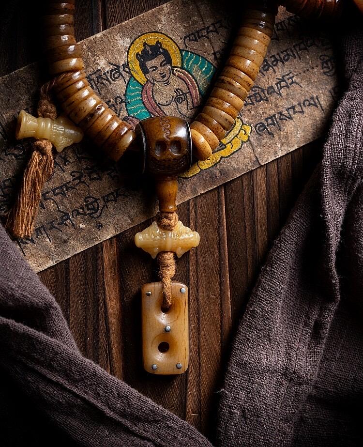 Tibetan Yak Bone Mala 108 Prayer Beads Antique Buddhist Rosary Vintage Yak Bone Bracelet Meditation Mala Healing Spirit Beads Boho