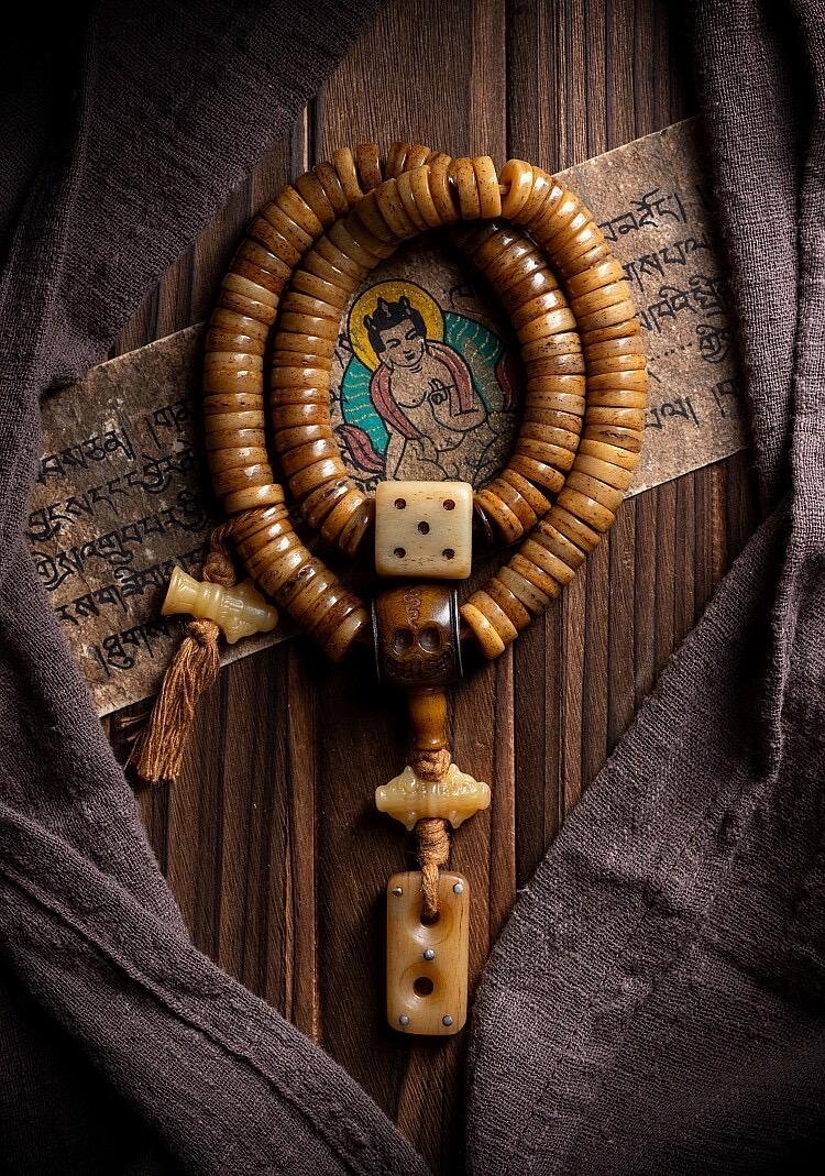 Tibetan Yak Bone Mala 108 Prayer Beads Antique Buddhist Rosary Vintage Yak Bone Bracelet Meditation Mala Healing Spirit Beads Boho