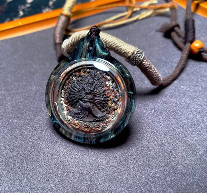 Tibetan Yamantaka Tsatsa Pendant, Multi Color Clay Amulet, Vajrayana Buddhism Gau Box Necklace, Buddhist Art Thangka Medallion Jewelry