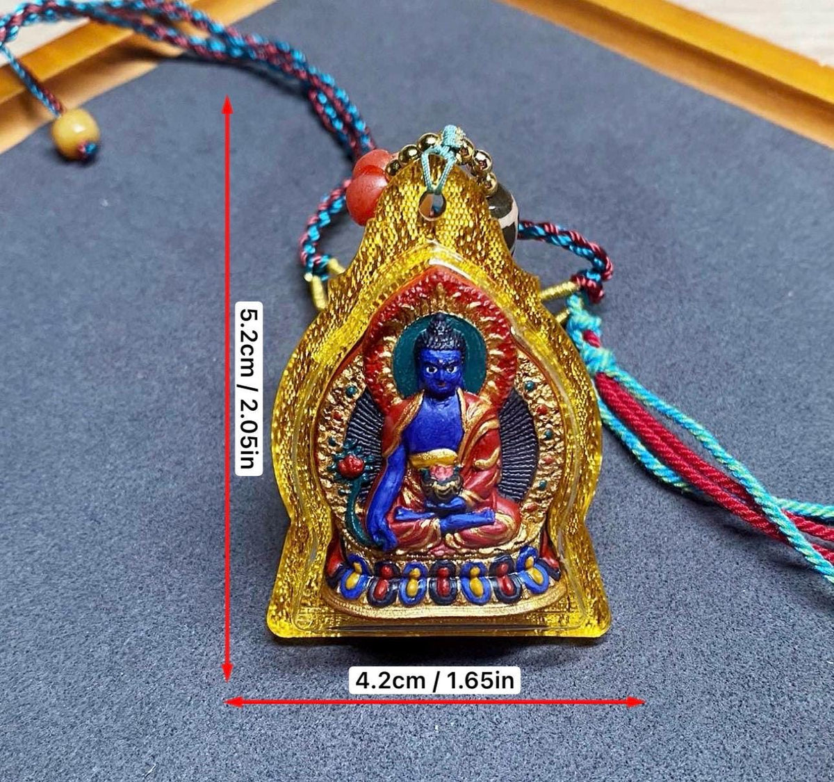 Hand-Painted Medicine Buddha Tsatsa Pendant, Mineral Pigment Tibetan Amulet, Spiritual Healing Talisman Necklace, Miniature Thangka Art Gift