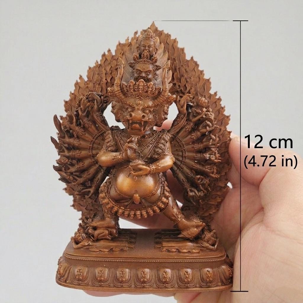 Solitary Hero Yamantaka Bronze Statue, Handcrafted Tibetan Protector Dharma Icon, Buddhist Meditation Altar Shrine, 4.7" Vajra Deity Art