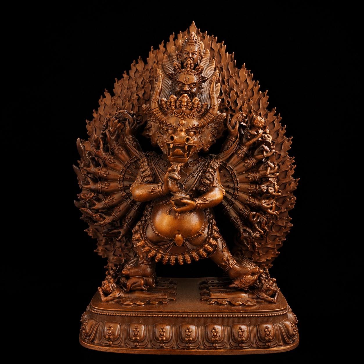 Solitary Hero Yamantaka Bronze Statue, Handcrafted Tibetan Protector Dharma Icon, Buddhist Meditation Altar Shrine, 4.7" Vajra Deity Art