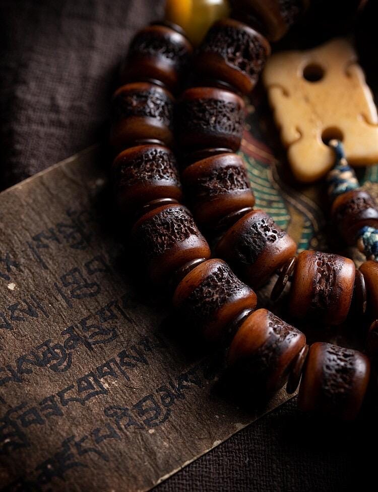 Genuine Tibetan Yak Bone Mala Bracelet for Men, Vintage Double Loop Bead Bracelet, Buddhist Prayer Beads, Unique Gift for Him