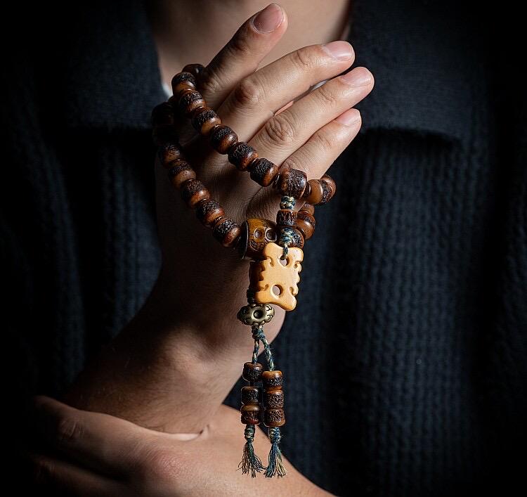 Genuine Tibetan Yak Bone Mala Bracelet for Men, Vintage Double Loop Bead Bracelet, Buddhist Prayer Beads, Unique Gift for Him