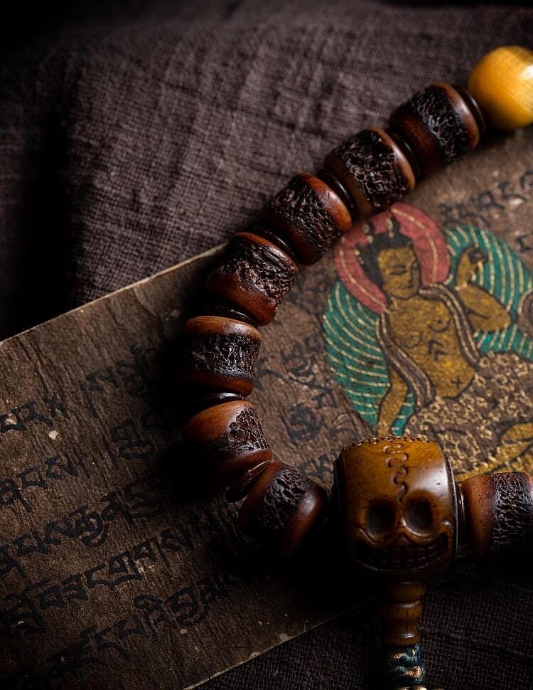 Genuine Tibetan Yak Bone Mala Bracelet for Men, Vintage Double Loop Bead Bracelet, Buddhist Prayer Beads, Unique Gift for Him