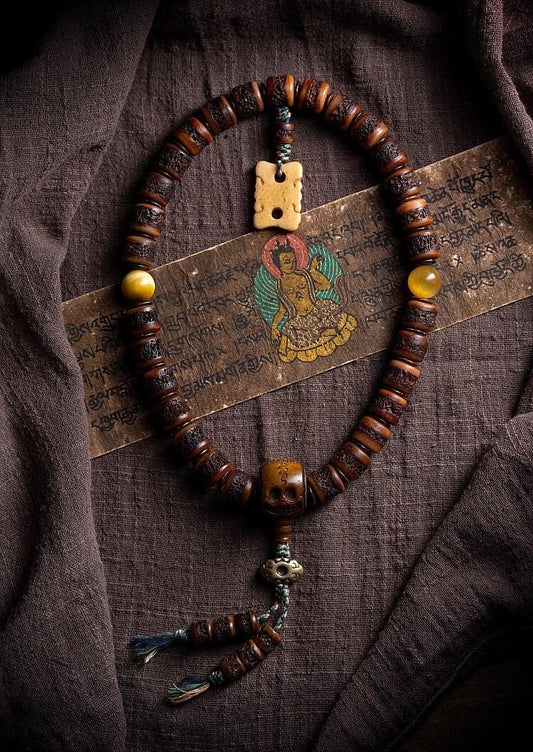 Genuine Tibetan Yak Bone Mala Bracelet for Men, Vintage Double Loop Bead Bracelet, Buddhist Prayer Beads, Unique Gift for Him