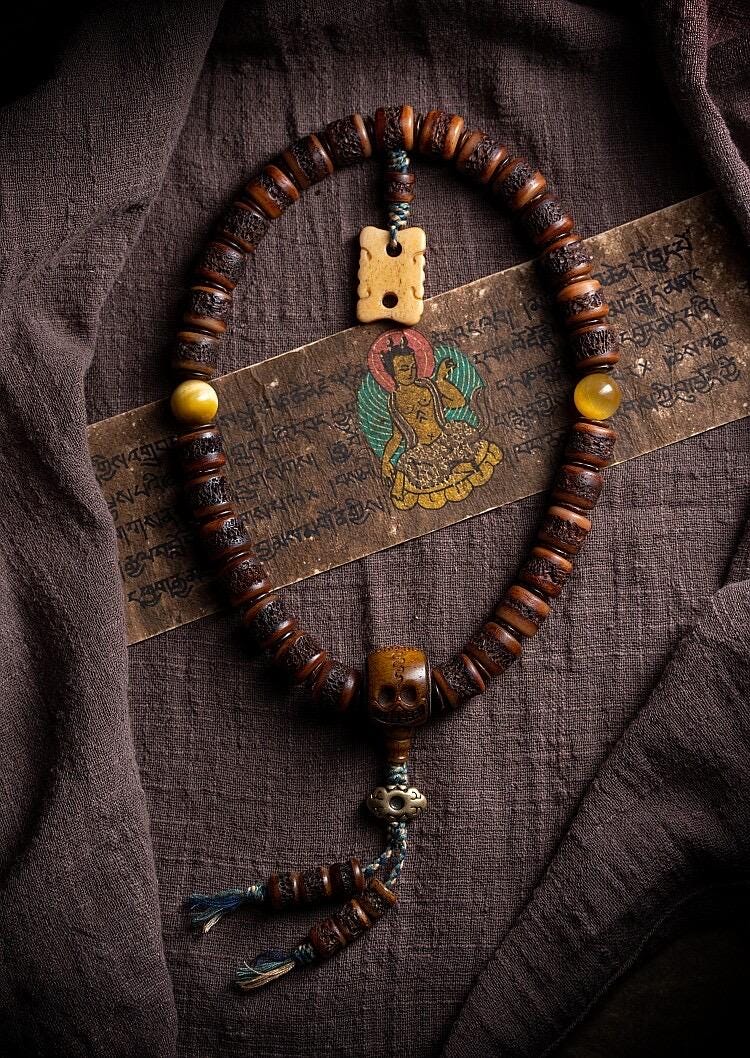 Genuine Tibetan Yak Bone Mala Bracelet for Men, Vintage Double Loop Bead Bracelet, Buddhist Prayer Beads, Unique Gift for Him