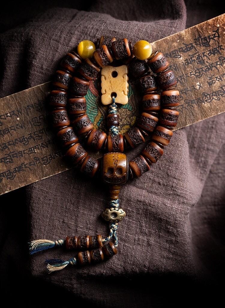 Genuine Tibetan Yak Bone Mala Bracelet for Men, Vintage Double Loop Bead Bracelet, Buddhist Prayer Beads, Unique Gift for Him