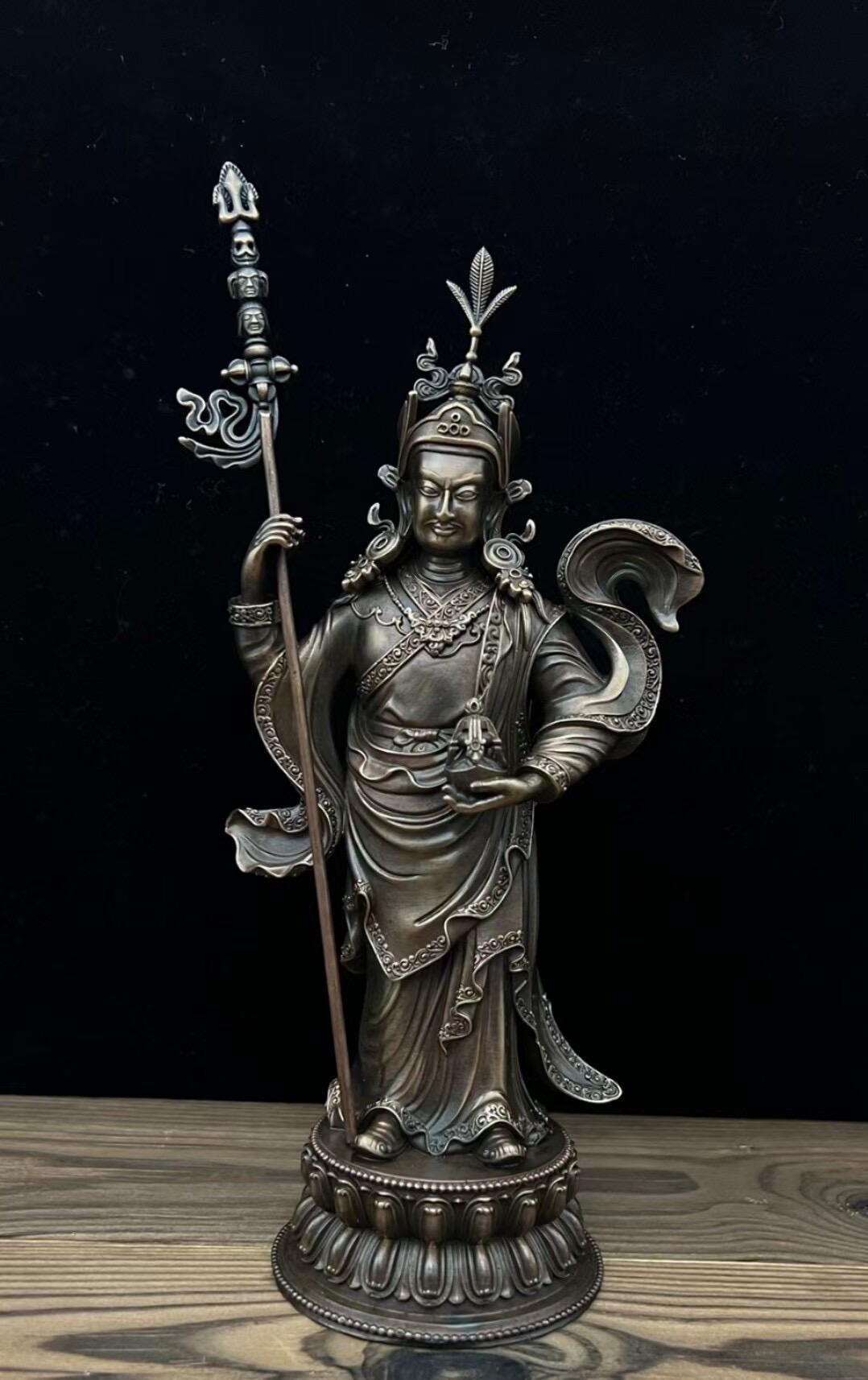 Padmasambhava Statue, Solid Brass Standing Guru Rinpoche, Nepalese Tibetan Buddhist Altar Sculpture, Himalayan Art Home Shrine Decor