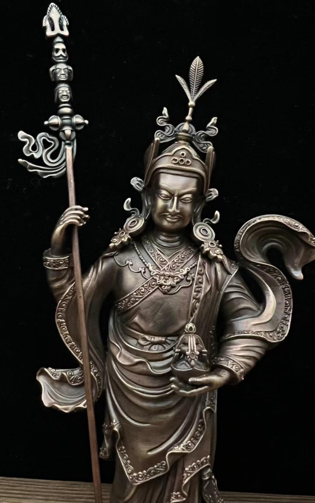 Padmasambhava Statue, Solid Brass Standing Guru Rinpoche, Nepalese Tibetan Buddhist Altar Sculpture, Himalayan Art Home Shrine Decor