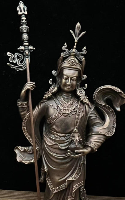 Padmasambhava Statue, Solid Brass Standing Guru Rinpoche, Nepalese Tibetan Buddhist Altar Sculpture, Himalayan Art Home Shrine Decor