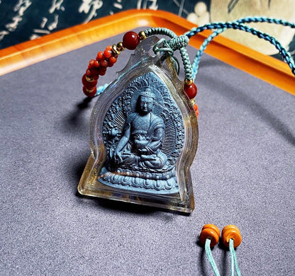 Medicine Buddha Thangka Pendant, Tibetan Medicine Tsa Tsa Ghau Box Necklace, Buddhist Protection Amulet, Vintage Himalayan Spiritual Jewelry