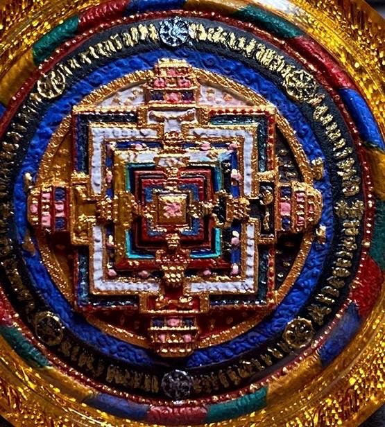 Handpainted Kalachakra Mandala Tibetan Tsatsa Pendant, Mineral Pigment Thangka Necklace, Medicinal Clay Buddhist Amulet,Spiritual Protection