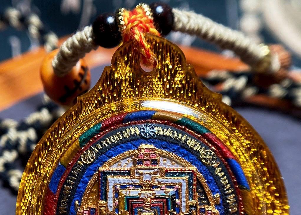 Handpainted Kalachakra Mandala Tibetan Tsatsa Pendant, Mineral Pigment Thangka Necklace, Medicinal Clay Buddhist Amulet,Spiritual Protection