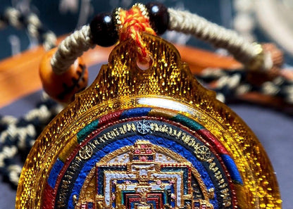 Handpainted Kalachakra Mandala Tibetan Tsatsa Pendant, Mineral Pigment Thangka Necklace, Medicinal Clay Buddhist Amulet,Spiritual Protection