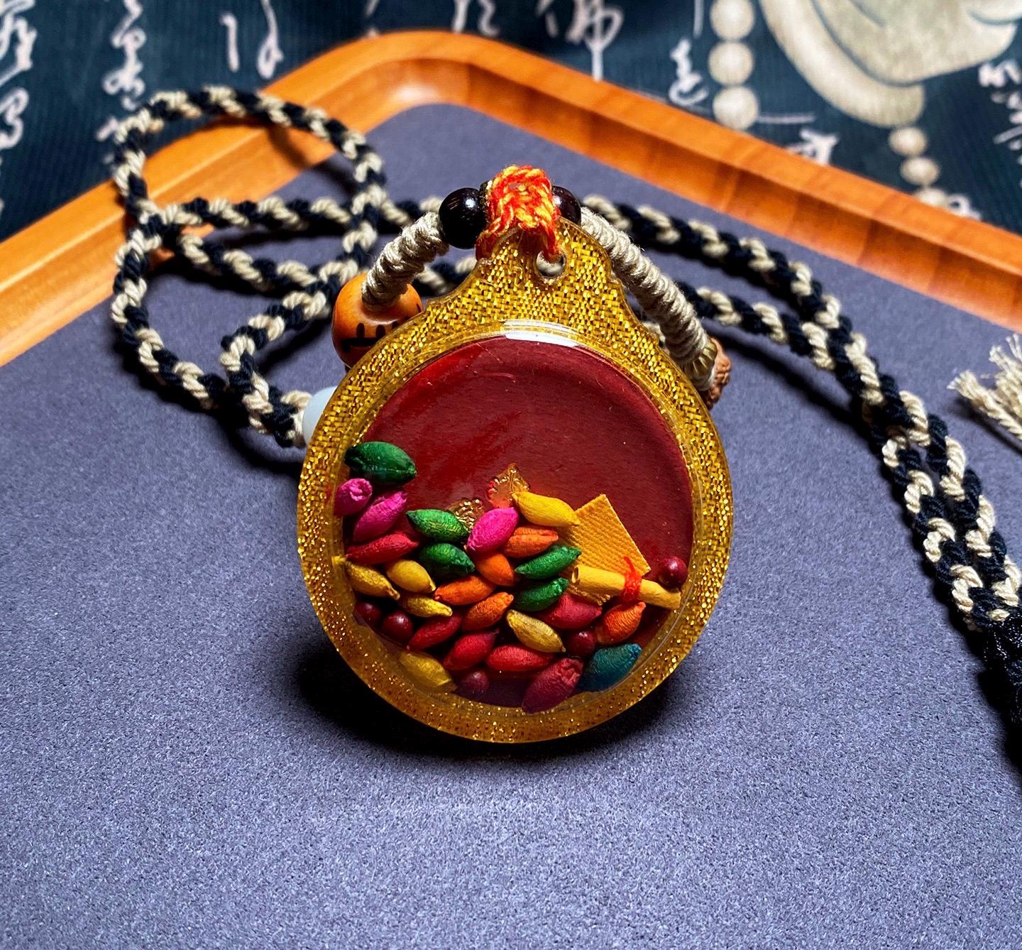 Handpainted Kalachakra Mandala Tibetan Tsatsa Pendant, Mineral Pigment Thangka Necklace, Medicinal Clay Buddhist Amulet,Spiritual Protection