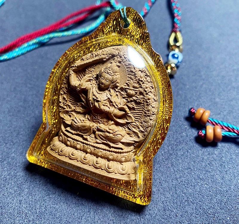 Medicinal Tsa Tsa Manjushri Pendant, Tibetan Antique Gau Box Necklace, Sacred Buddhist Amulet, Wisdom Bodhisattva Talisman, Spiritual Gift