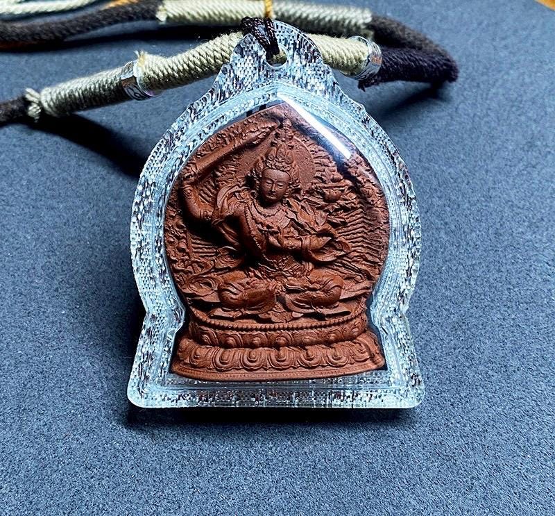 Medicinal Tsa Tsa Manjushri Pendant, Tibetan Antique Gau Box Necklace, Sacred Buddhist Amulet, Wisdom Bodhisattva Talisman, Spiritual Gift