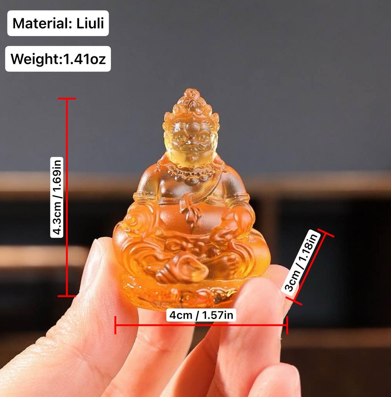 Mini Yellow Dzambhala Statue, 2" Liuli Glass Buddha, Feng Shui Car Dashboard Decor, God of Wealth Office Desk Ornament, Buddhist Gift