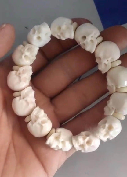 Handcrafted Tibetan Skull Mala Bracelet Camel Bone Amulet Beads
