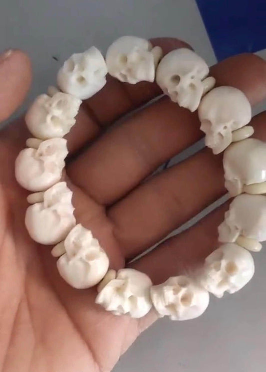 Handcrafted Tibetan Skull Mala Bracelet Camel Bone Amulet Beads