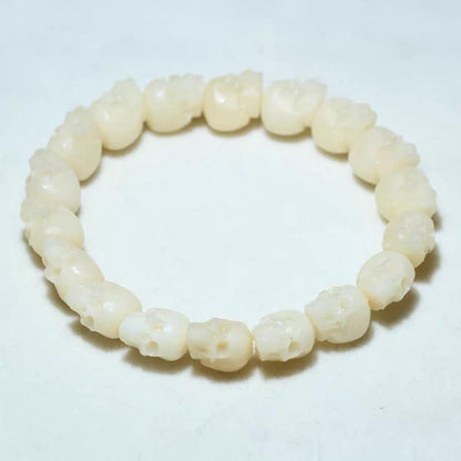 Handcrafted Tibetan Skull Mala Bracelet Reclaimed Yak Amulet Beads
